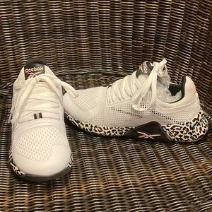 Reebok Women's White Sneakers with Black and Leopard Accents